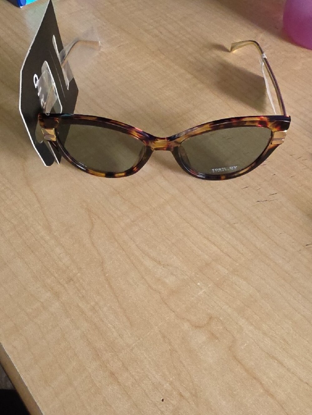 Tortoiseshell Cateye Metal Temple  Sunglasses - Brown Frame, 100% UV - Picture 5 of 7